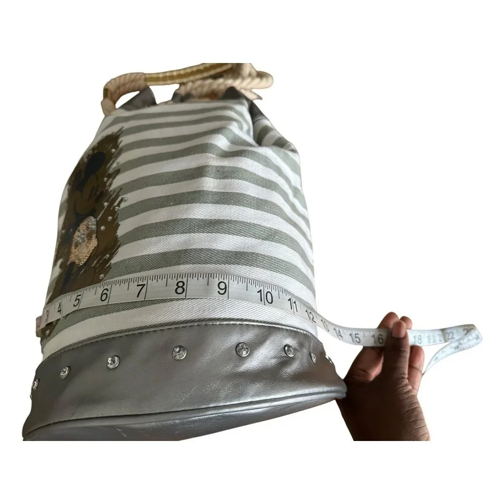Disney Mickey Mouse Canvas & Faux Leather Bucket Bag With Rope Handle Rusack